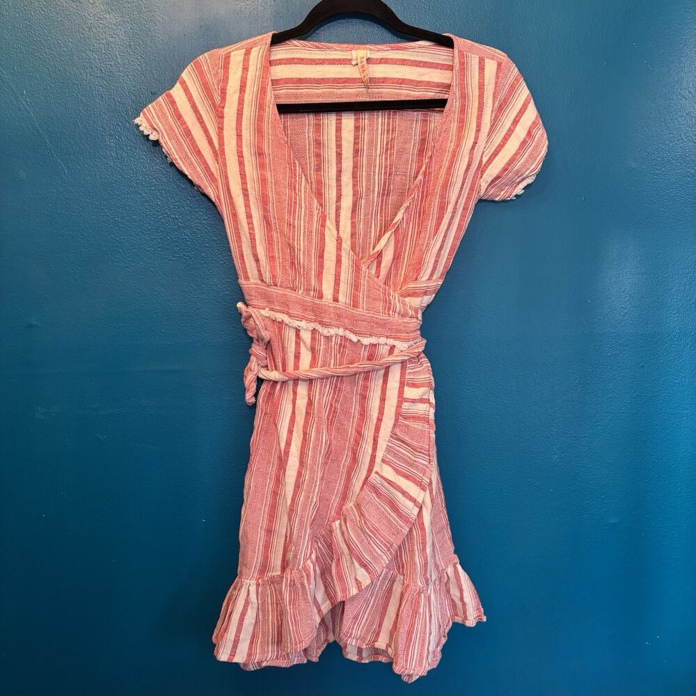 RAGA Women’s Anthropologie Wrap Around Red Mini Dress Small Red White Stripe
